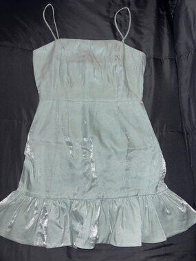 NWT Nasty Gal "Sheen It All Before Ruffle Mini Dress" Mint UK 8 US 4